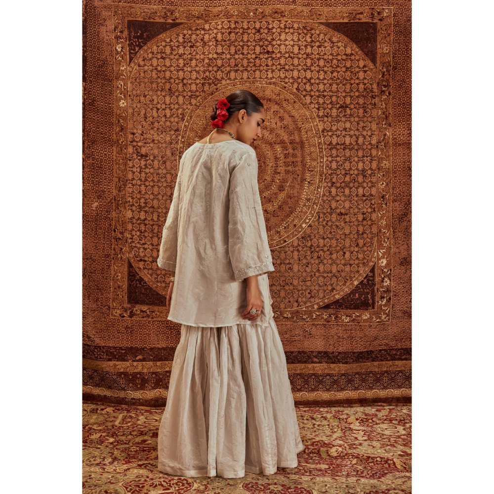 Roze Nusrat Silver Embroidered Kurta with Sharara (Set of 2)