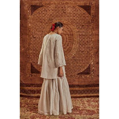 Roze Nusrat Silver Embroidered Kurta with Sharara (Set of 2)