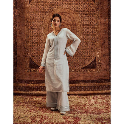 Roze Nargis Silver Kurta with Palazzo (Set of 2)