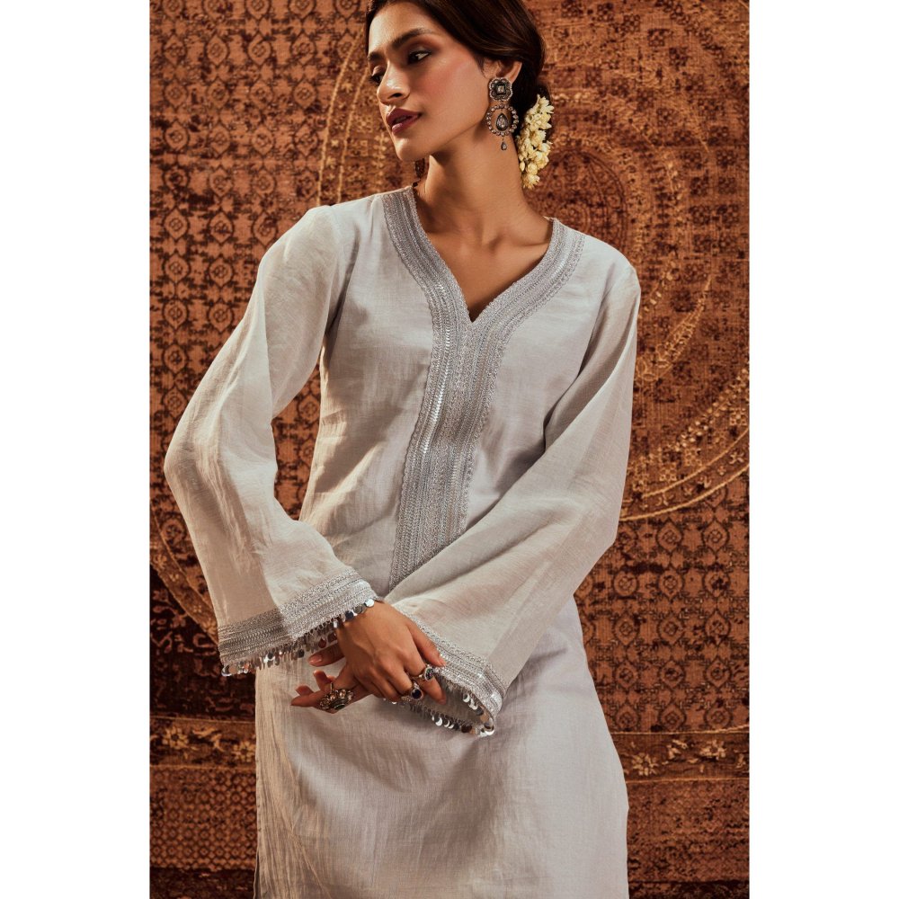 Roze Nargis Silver Kurta with Palazzo (Set of 2)