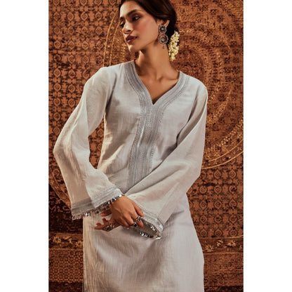 Roze Nargis Silver Kurta with Palazzo (Set of 2)