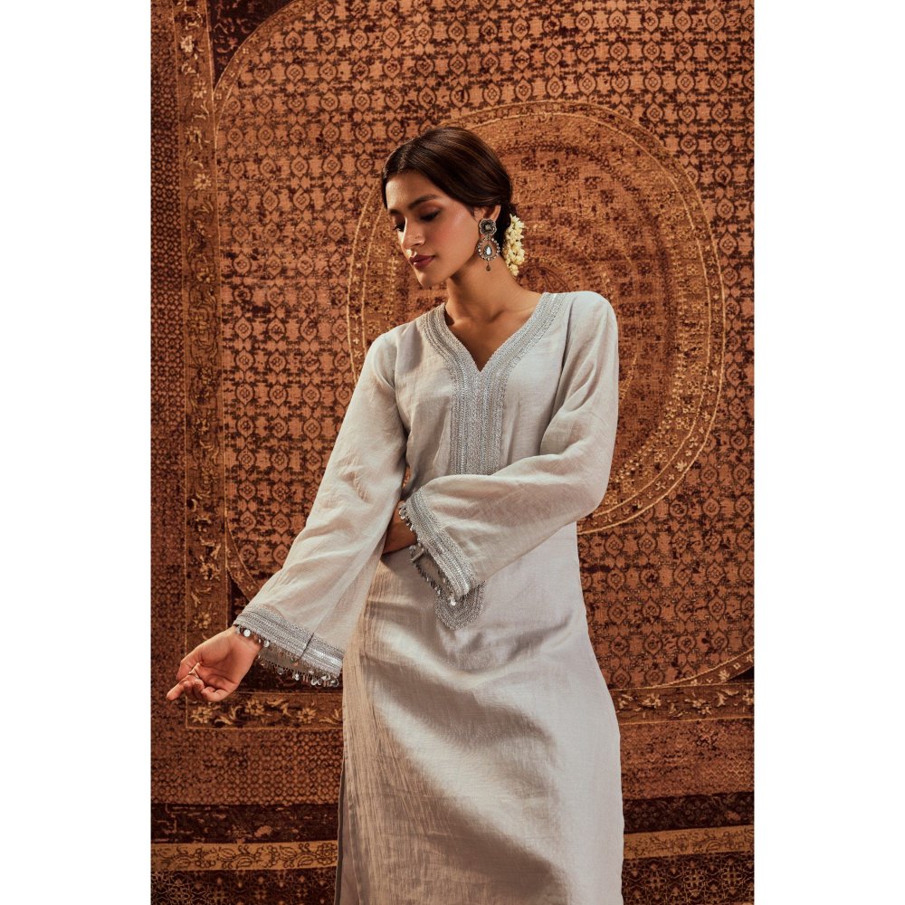 Roze Nargis Silver Kurta with Palazzo (Set of 2)