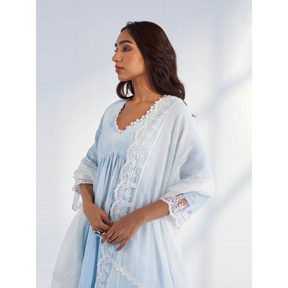 Roze Laila Blue Anarkali Kurta with Pant & Dupatta (Set of 3)