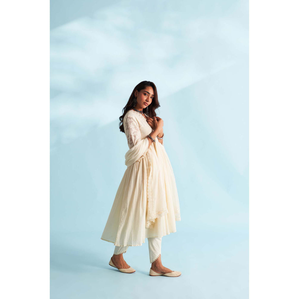 Roze Arisha Ivory Anarkali Kurta with Tulip Pant and Dupatta (Set of 3)
