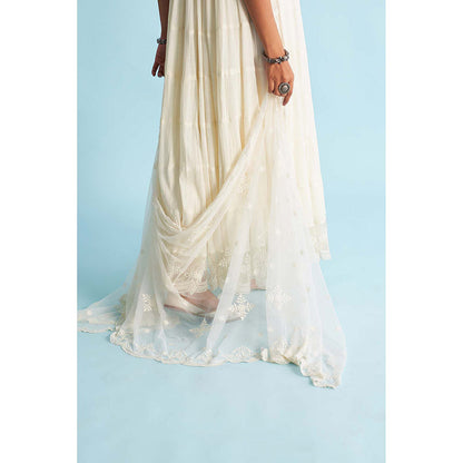 Roze Zoha Ivory Anarkali Kurta with Pant and Dupatta (Set of 3)