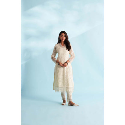 Roze Zaira Off White Kurta with Pant and Dupatta (Set of 3)