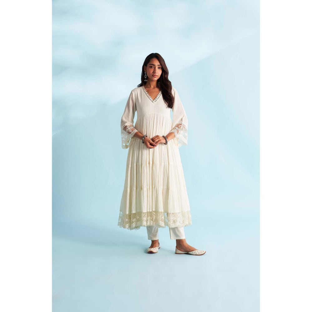 Roze Naaz Ivory Anarkali Kurta with Pant and Dupatta (Set of 3)