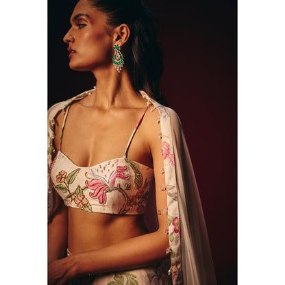 Roze Verona Embroidered Blouse with Lehenga and Dupatta with Waistband