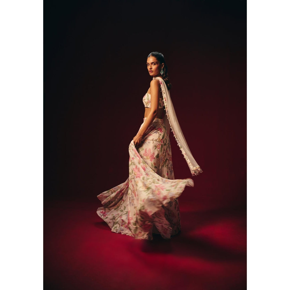 Roze Verona Embroidered Blouse with Lehenga and Dupatta with Waistband
