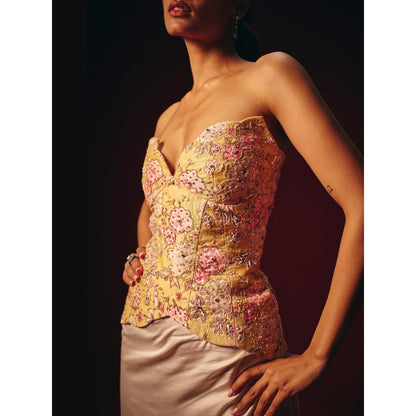 Roze Amalia Embroidered Corset Top with Skirt