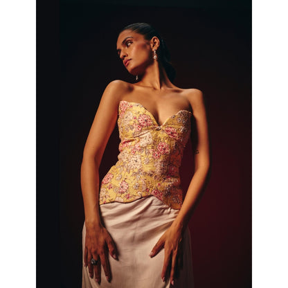 Roze Amalia Embroidered Corset Top with Skirt