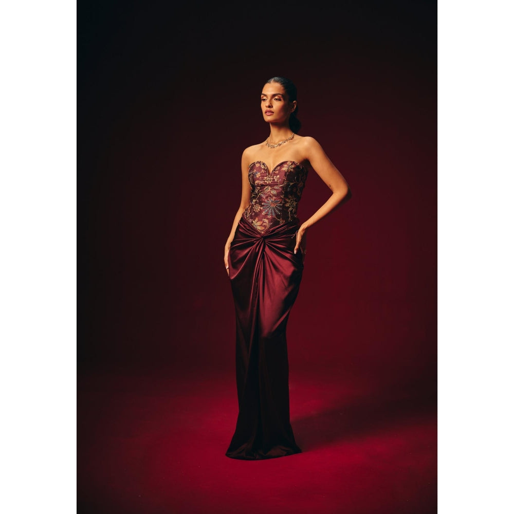 Roze Amara Wine Solid Maxi Skirt