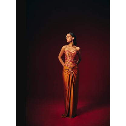 Roze Zeba Mustard Solid Maxi Skirt
