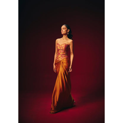 Roze Zeba Mustard Solid Maxi Skirt