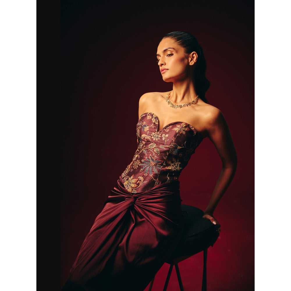 Roze Amara Wine Embroidered Corset Top