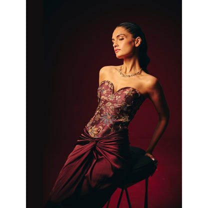 Roze Amara Wine Embroidered Corset Top