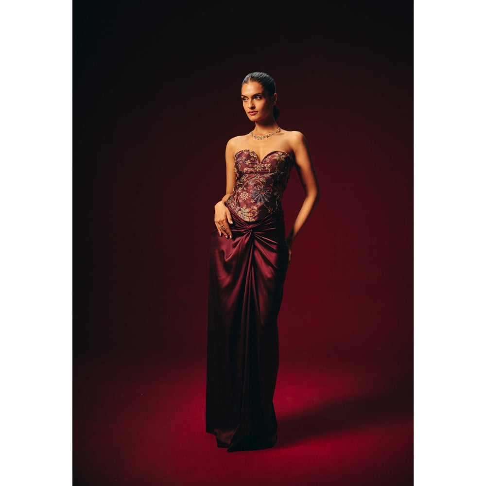 Roze Amara Wine Embroidered Corset Top