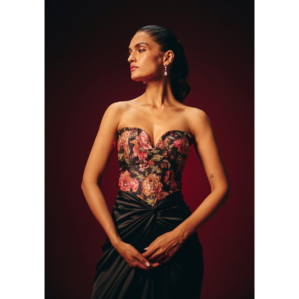 Roze Tisya Black Embroidered Corset Top