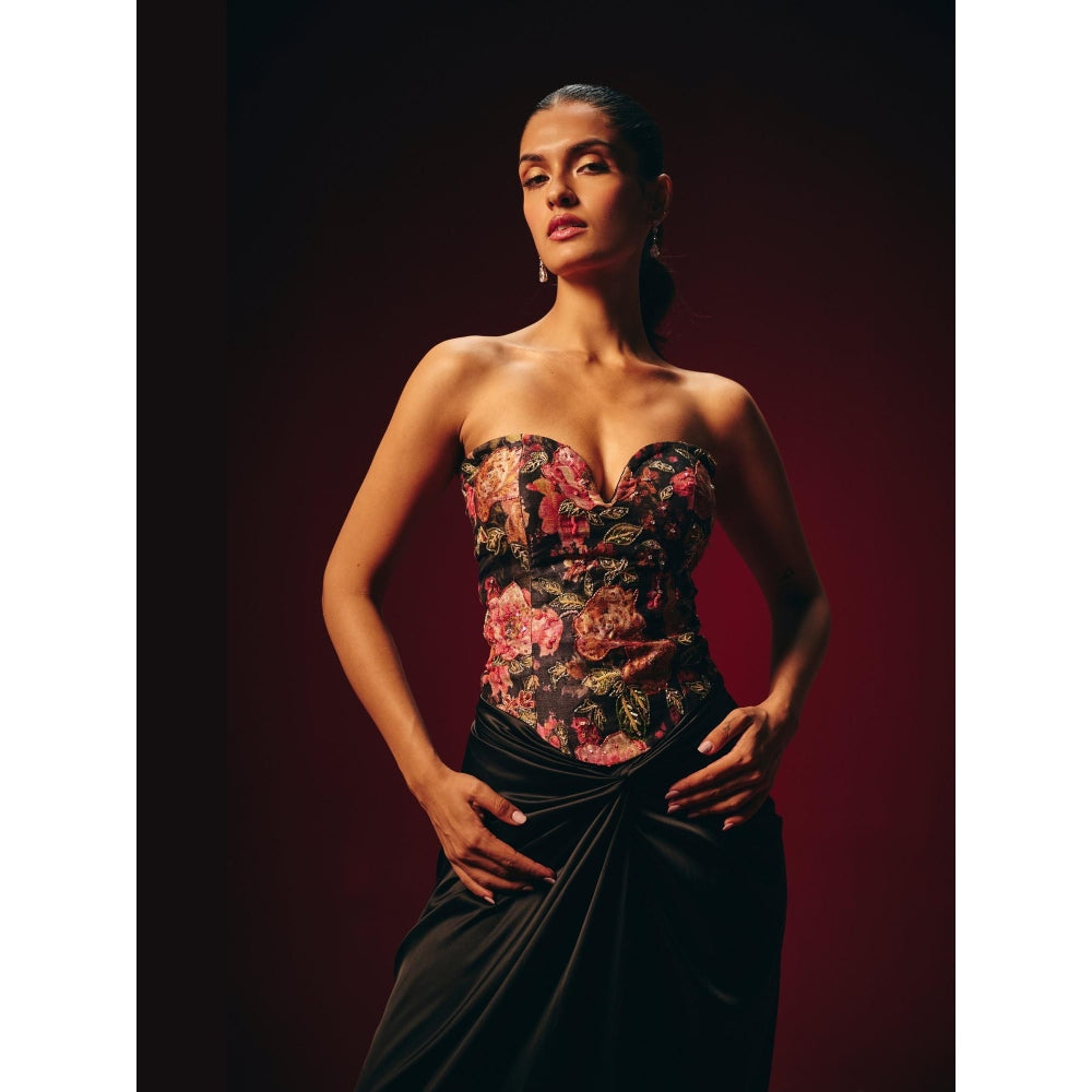 Roze Tisya Black Embroidered Corset Top