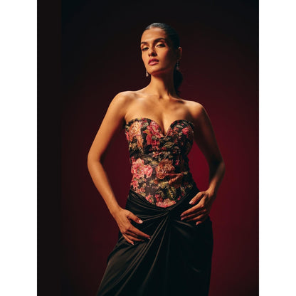 Roze Tisya Black Embroidered Corset Top