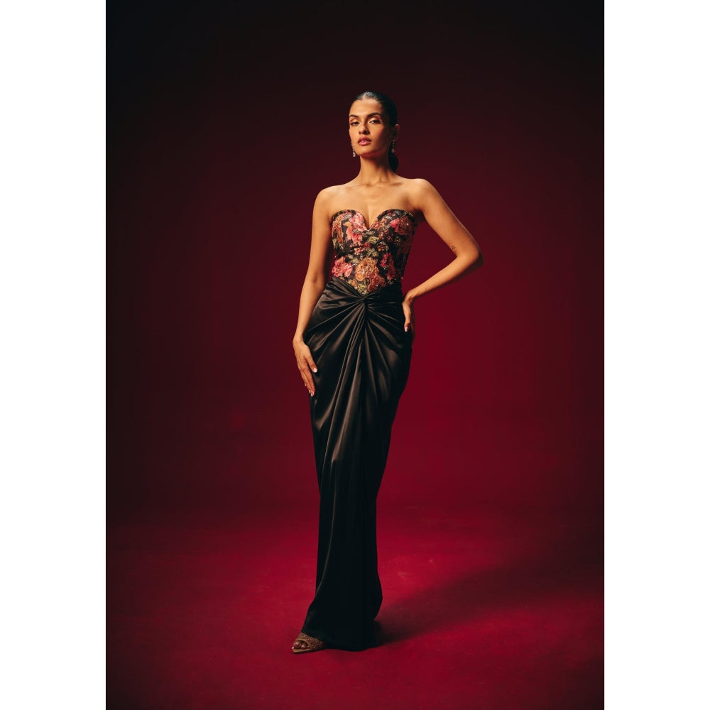 Roze Tisya Black Embroidered Corset Top