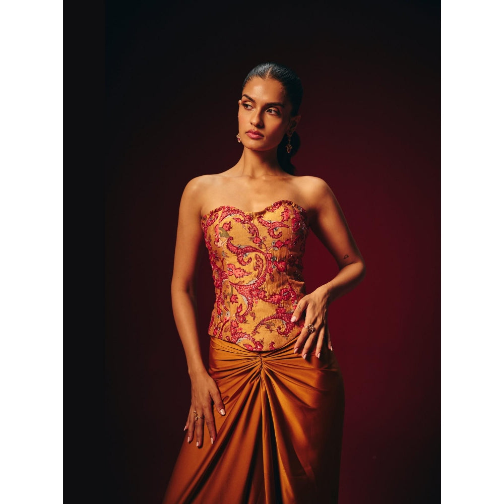 Roze Zeba Mustard Embroidered Corset Top