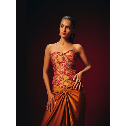 Roze Zeba Mustard Embroidered Corset Top