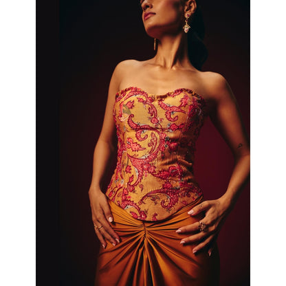 Roze Zeba Mustard Embroidered Corset Top