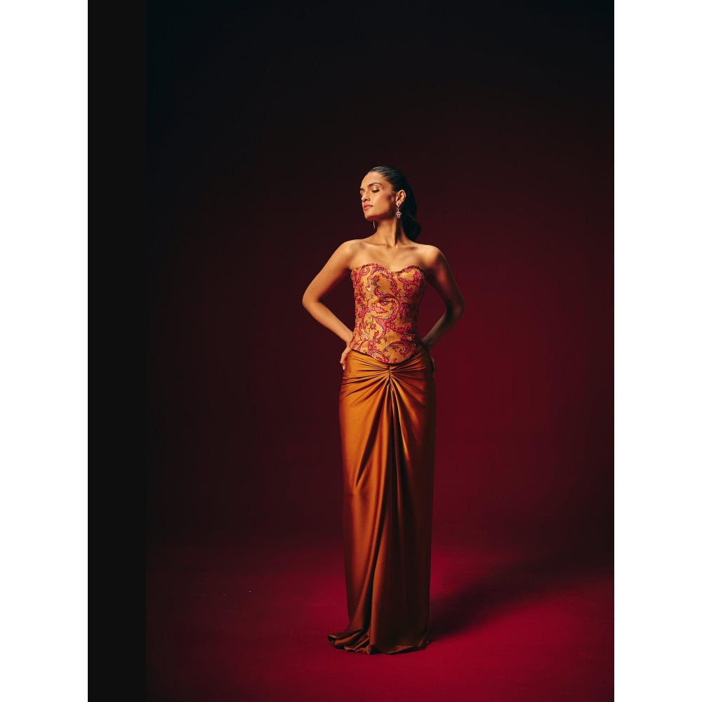 Roze Zeba Mustard Embroidered Corset Top