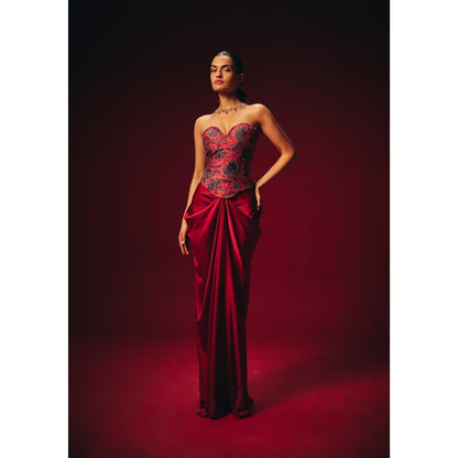 Roze Zyra Red Embroidered Corset Top
