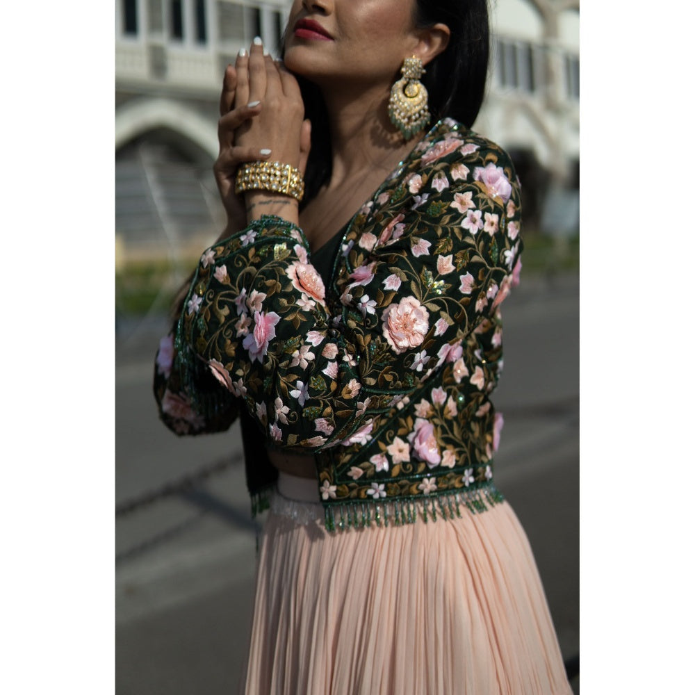 Rozina A Peach Skirt and Emrald Green Jacket (Set of 2)