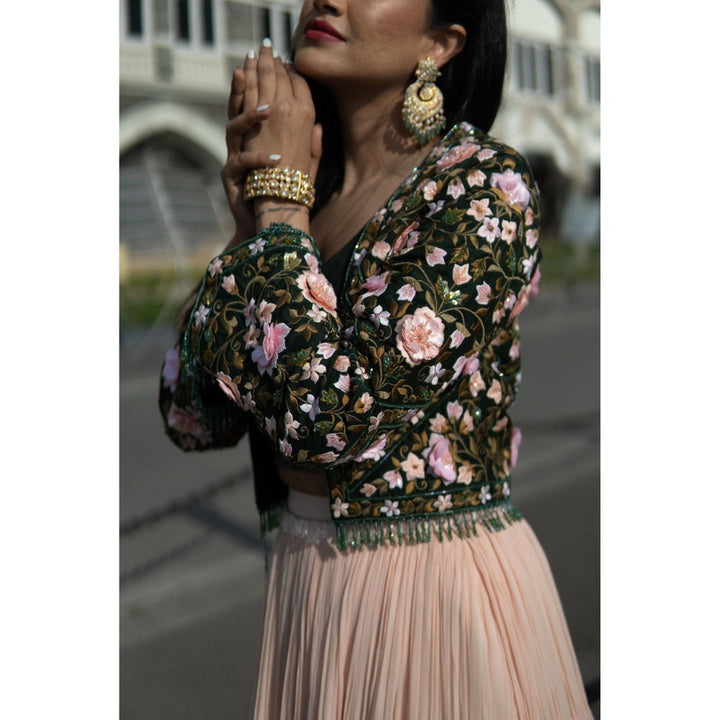 Rozina A Peach Skirt and Emrald Green Jacket (Set of 2)