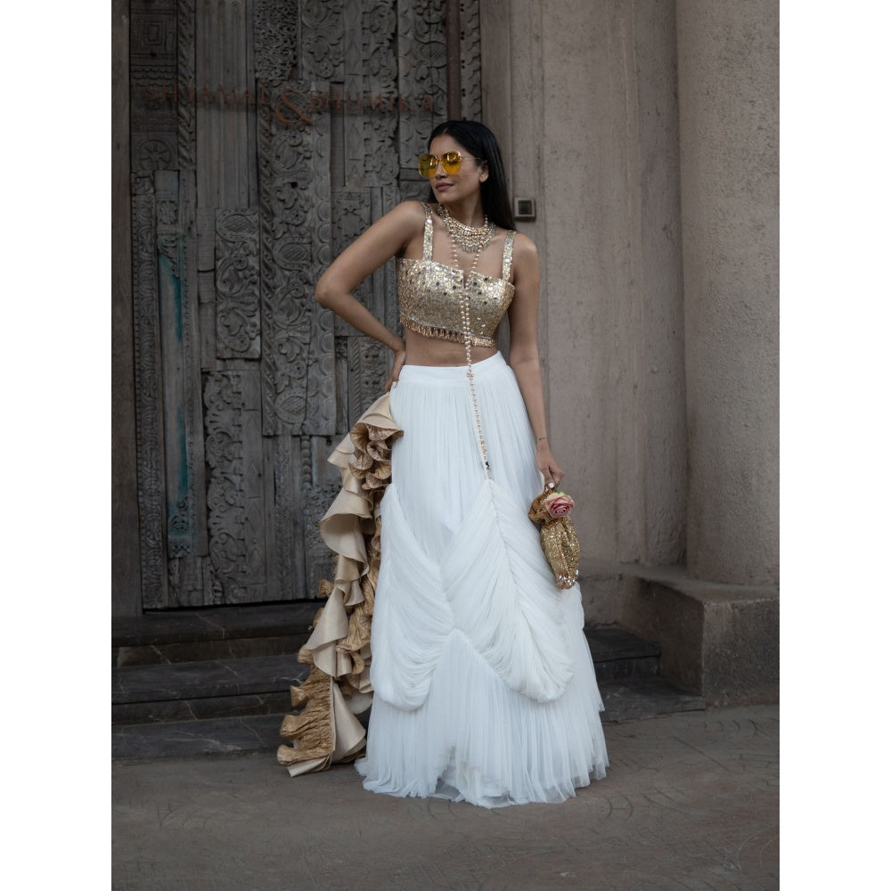 Rozina A Gold Blouse and White Draped Skirt (Set of 3)