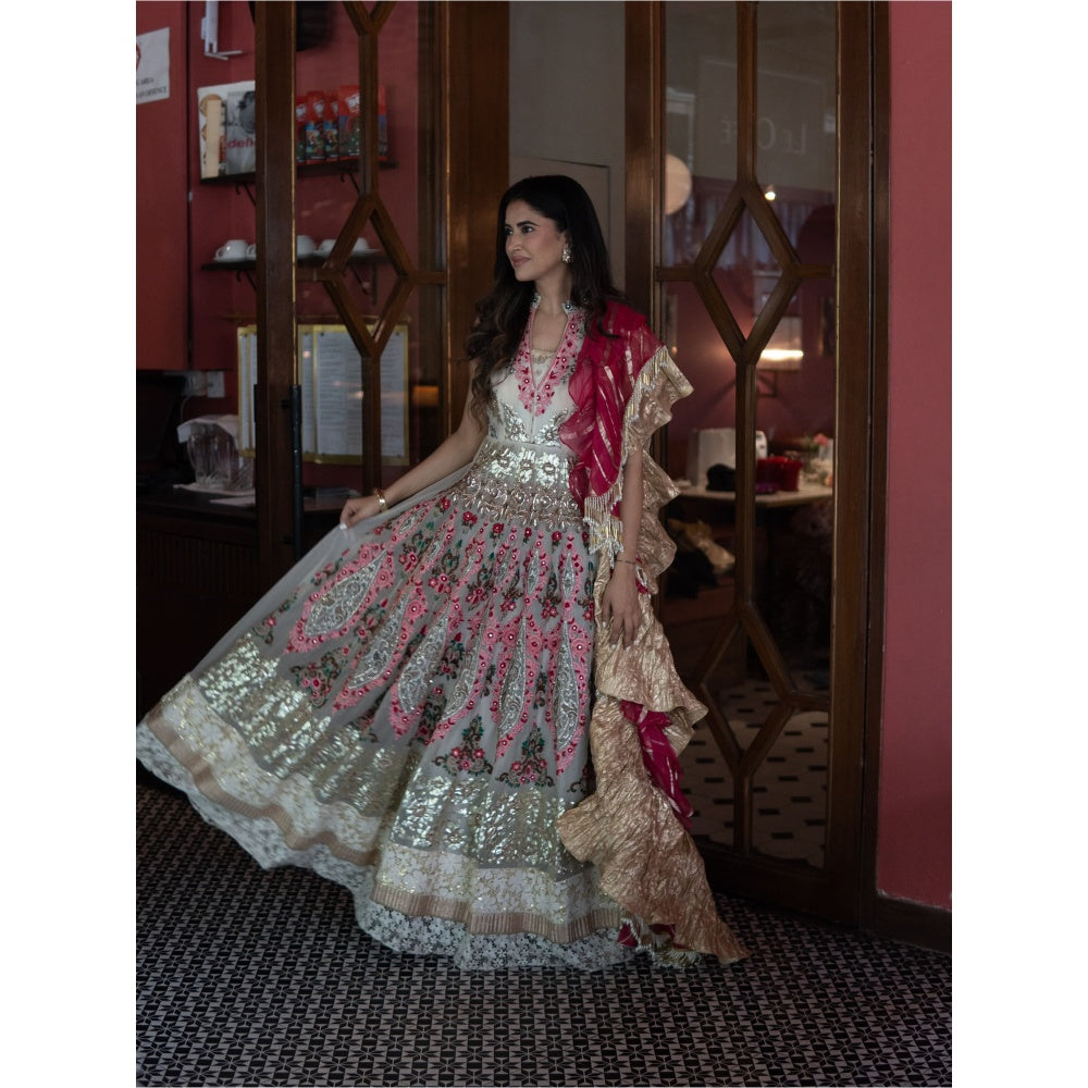 Rozina An Multicolor Anarkali with Ruffled Dupatta (Set of 2)