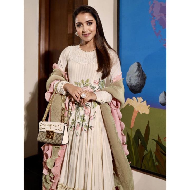 Rozina Cream Anarkali with a crushed dupatta (Set of 2)