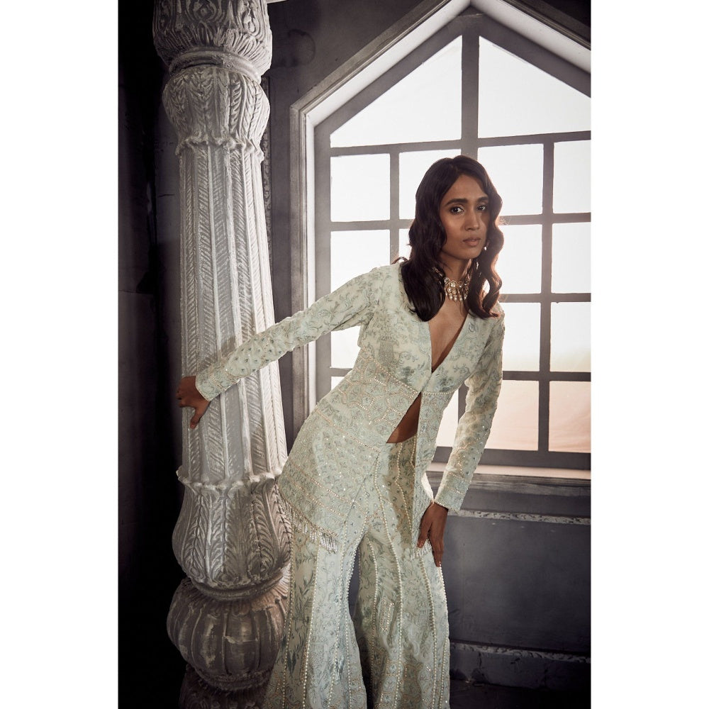 Embroidered Short Jacket Teamed With A Pair Of Co-ordinated Sharara (Set of 2)