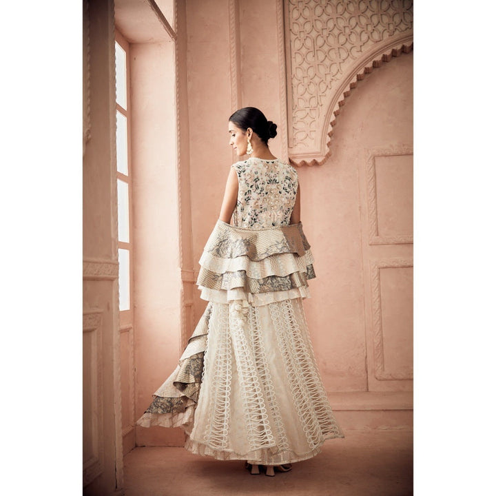 Kalidar Jacket Teamed With An Off white And Gold Chanderi Gown And Dupatta (Set of 3)