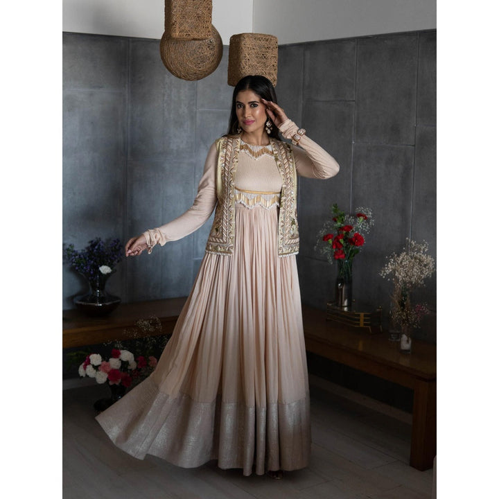 Rozina A Beige Anarkali With A Short Jacket (Set Of 2)