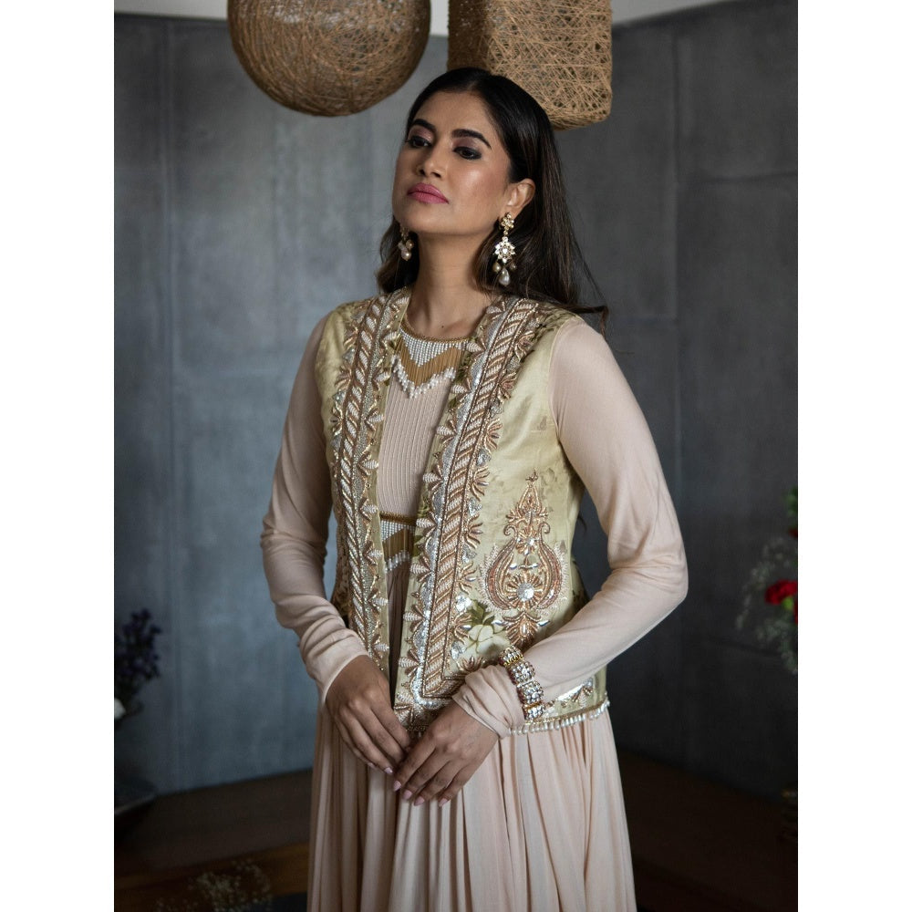 Rozina A Beige Anarkali With A Short Jacket (Set Of 2)