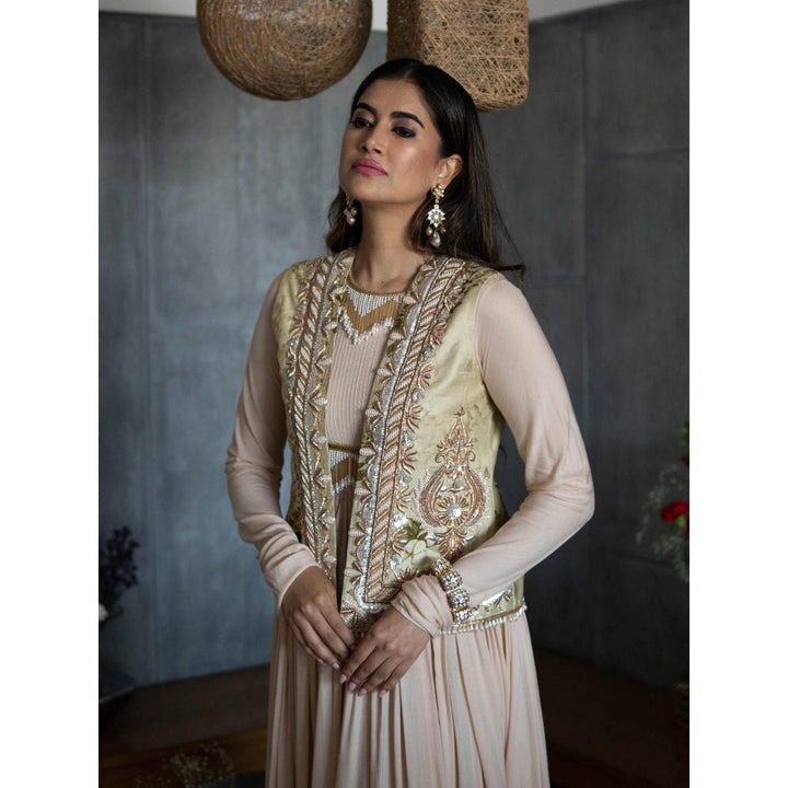 Rozina A Beige Anarkali With A Short Jacket (Set Of 2)