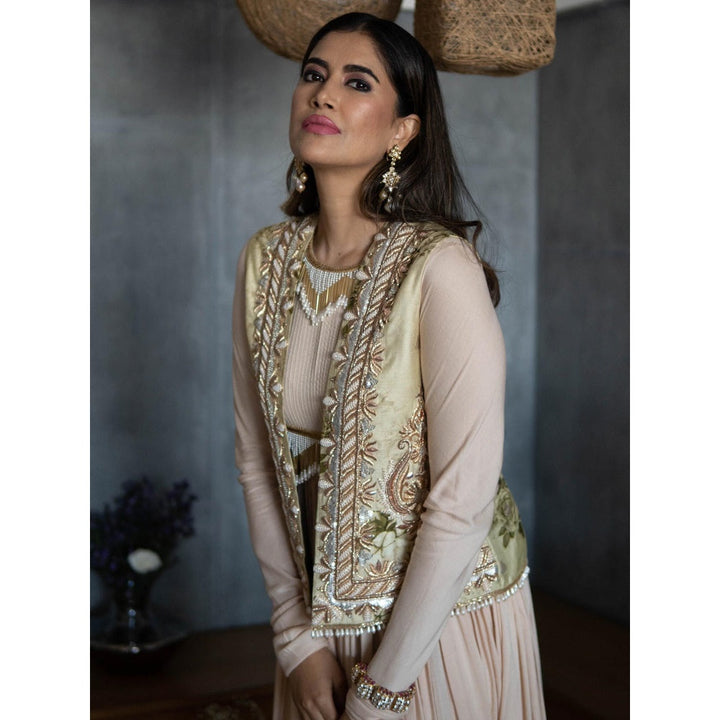 Rozina A Beige Anarkali With A Short Jacket (Set Of 2)