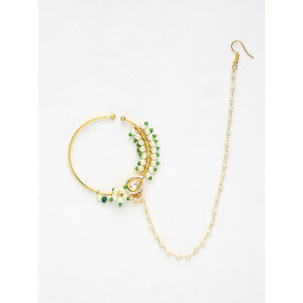 RUBY RAANG STUDIO Ruby Raang Green Tone Maharani Kundan Nose Ring
