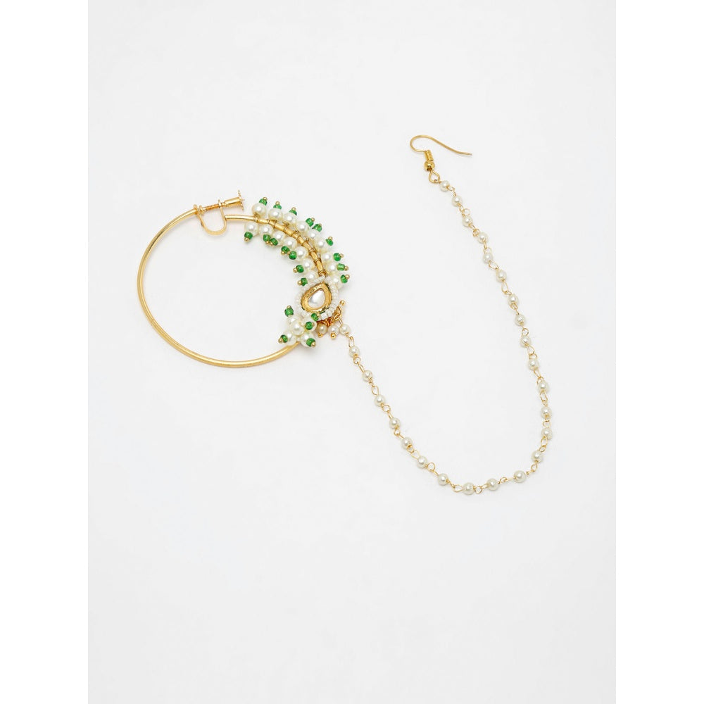 RUBY RAANG STUDIO Ruby Raang Beaded Green Tone Maharani Kundan Nose Ring