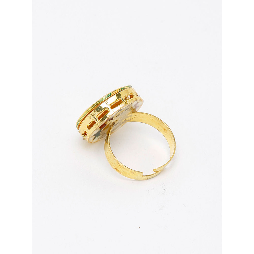 RUBY RAANG STUDIO Ruby Raang Gold Tone Round Kundan Ring