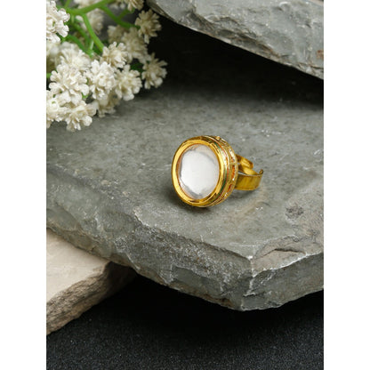 RUBY RAANG STUDIO Ruby Raang Gold Tone Round Kundan Ring