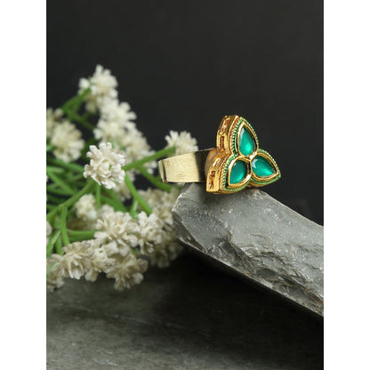 RUBY RAANG STUDIO Ruby Raang Green Tone Kundan Ring