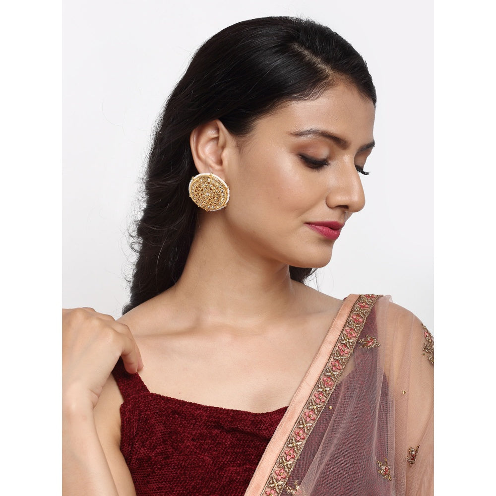 RUBY RAANG STUDIO Ruby Raang Gold Tone Oversized Kundan Earrings