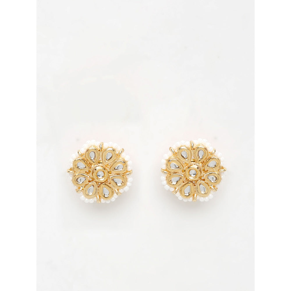 RUBY RAANG STUDIO Ruby Raang Gold Tone Round Kundan Studs