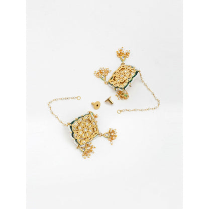 RUBY RAANG STUDIO Ruby Raang Gold Tone Kundan Studs with Ear Chains