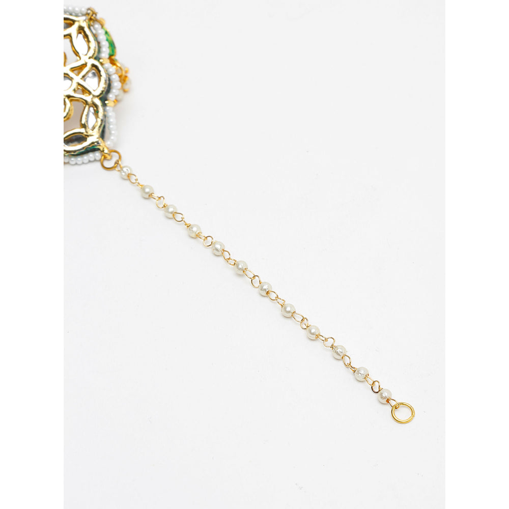 RUBY RAANG STUDIO Ruby Raang Gold Tone Kundan Studs with Ear Chains